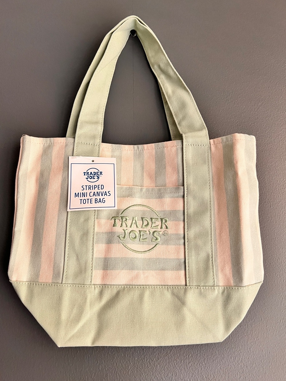 Trader Joe’s Pastel green Striped Mini Canvas Tote Bag